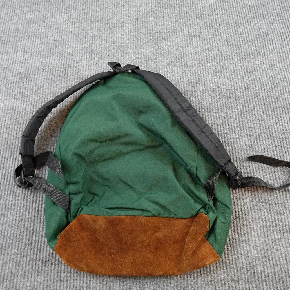 Vintage Eastpak Green Backpack Brown Suede Bottom Made USA Soft Case